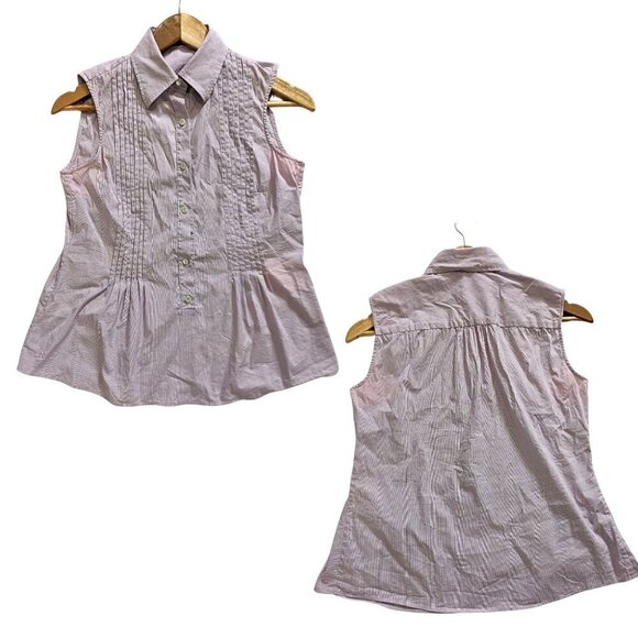 CH CAROLINA HERRERA Lavender Pinstripe Pintuck Sleeveless Button-Up Top Size 4 - Picture 8 of 8